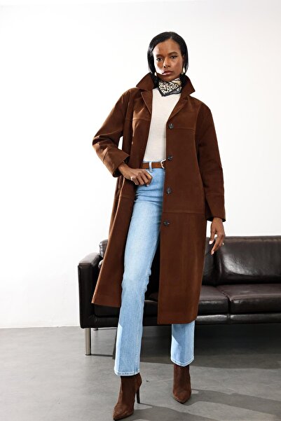 5in1Canpolat Brown Nubuck Midi Coat