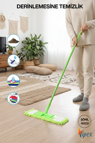 VİPEX 2 adet 50 Cm Islak-Kuru Mikrofiber Şönil Püsküllü Yedek Mop