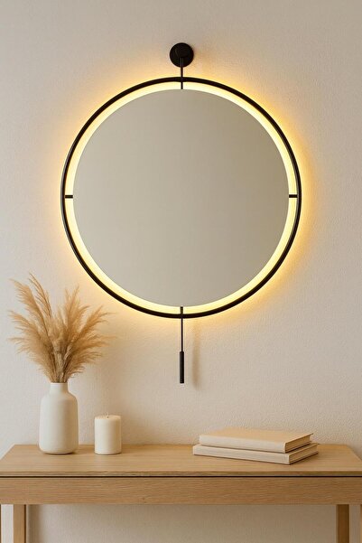 Wallover Design Büyük Boy Timelles Siyah 50 x 75 Cm Kablosuz Pilli Led Ayna, ...