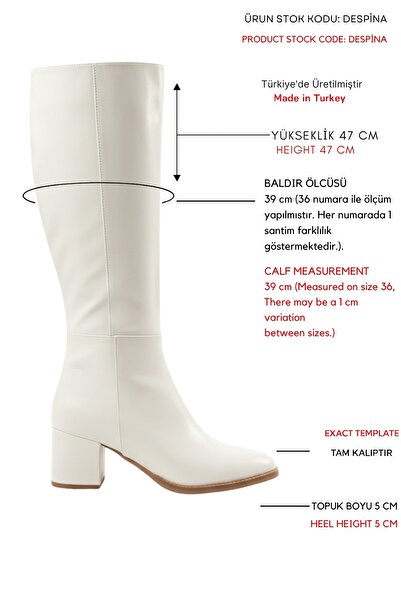 DİVOLYA Despina Λευκές Δερμάτινες Μπότες με τακούνι (5 εκ. τακούνι) με φερμουάρ στο πλάι για καθημερινή χρήση