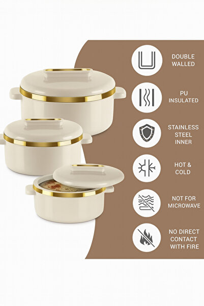 Milton Stainless steel food storage set – 3 pieces (1000ml, 1500ml, 2500ml) Beige/Gold