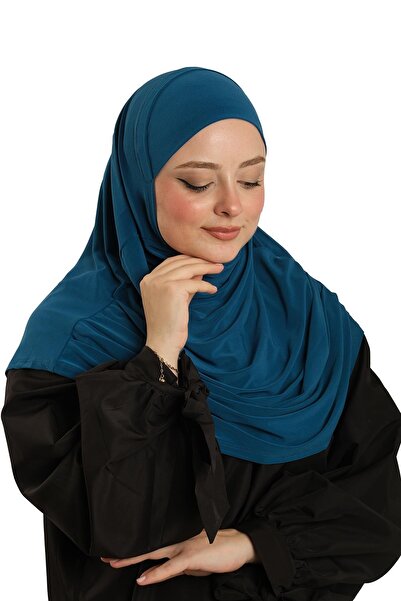 HÜRREM BONE P. وشاح حجاب عملي متشابك جاهز باللون الأزرق قماش رملي ذاتي التراب...