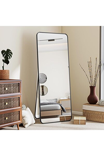 Bluejw Mirror Full Length, Standing or Leaning Rounded Corner Full Body Floor Mirror Black155*45*5cm