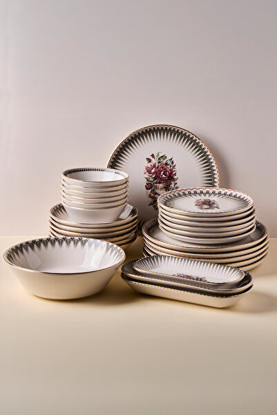 Perotti Antique Altın yaldızlı Stoneware Yemek Takımı 27 Parça 6 Kişilik Yemek Seti