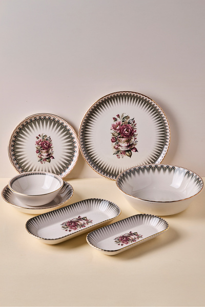 Perotti Antique Altın yaldızlı Stoneware Yemek Takımı 27 Parça 6 Kişilik Yemek Seti