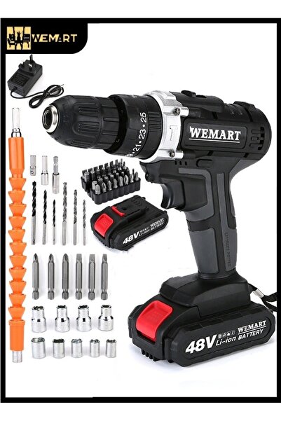 Wemart 48V Cordless Drill Set, Power Drill Kit with 1 Pcs Battery, Fast Charger and 23 Pcs Accessories