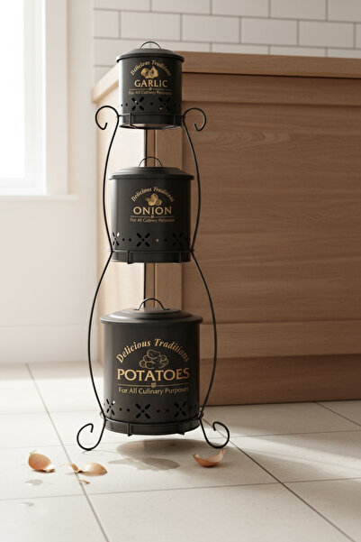 EVSTYLE SİYAH 3 LÜ TEL PAT. SOĞAN SARIMSAK SAKLAM SETİ