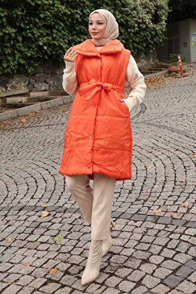 Modamihram Geniş Yaka Şişme Yelek Turuncu 6093