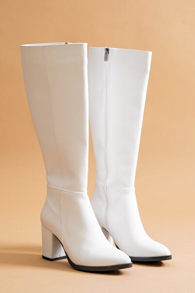 DİVOLYA Kleo Білі шкіряні черевики на підборах (7 см) із застібкою-блискавкою для щоденного використання