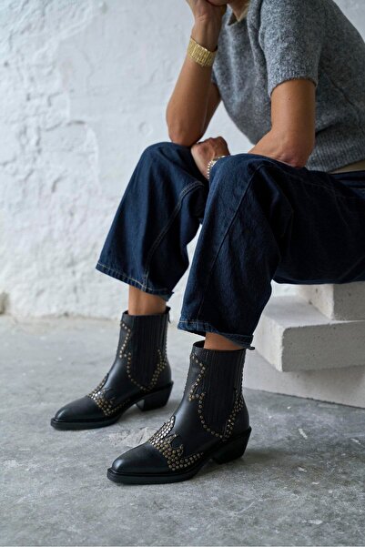 PELİN'İN AYAKKABILARI TOYA SİYAH DERİ KOVBOY BOT