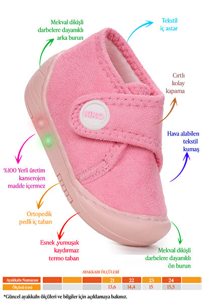 Kiko Kids Petri Daily Lighted Baby Girl Home School Nursery Slippers