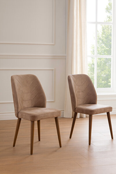 Atolye Casa Dallas Sandalye Ceviz Ayak Açık Kahve Kumaş 2 Adet