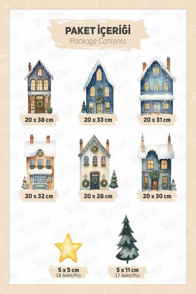 TUGİBU New Year's Sticker Set, Christmas Themed Wall Sticker Set, New Year's Glass Sticker Set