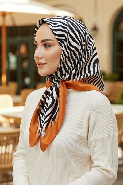 Onur Eșarfă din twill cu model de mătase 90x90 cm - model zebră (portocaliu)