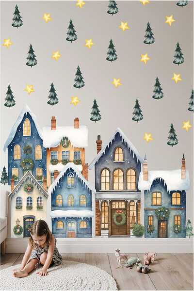 TUGİBU New Year's Sticker Set, Christmas Themed Wall Sticker Set, New Year's Glass Sticker Set