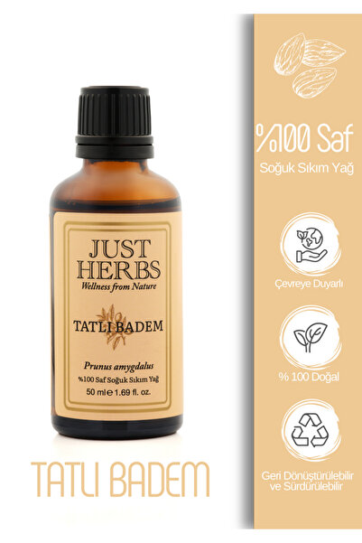 Just Herbs Tatlı Badem Yağı 50 ml %100 Saf Ve Doğal Soğuk Sıkım Prunus Amygdalus Oil