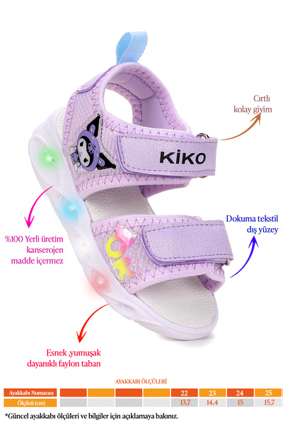 Kiko Kids Kuruza Daily Lighted Velcro Baby Girl Sandals Shoes