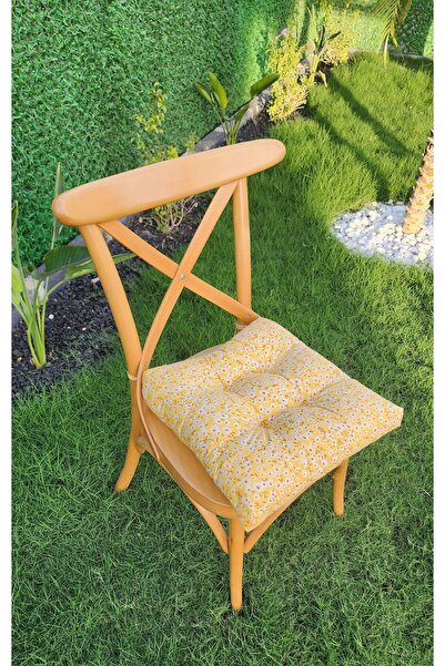 ALTINPAMUK Diana Pofidik Yellow Chair Cushion with Laces 39X39Cm