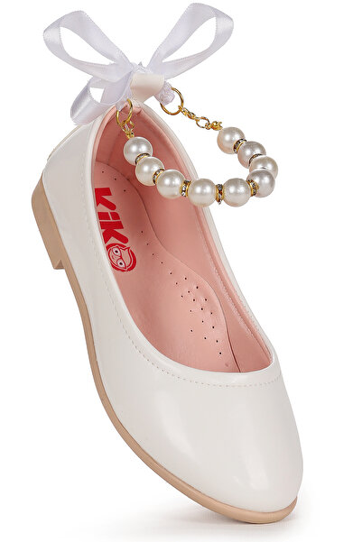 Kiko Kids Blanch Patent Leather Pearl Elastic Girls' Ballerina Shoes