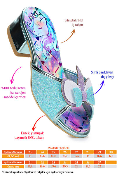 Kiko Kids Unicorn Kız Çocuk Topuklu Simli Abiye Terlik