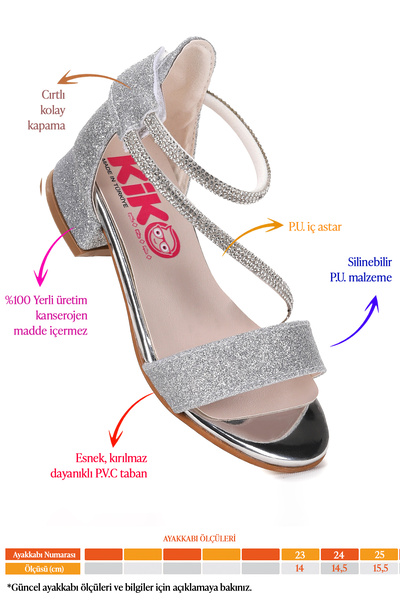 Kiko Kids Yada Sand Glitter Baby Girl 2 cm Heeled Sandals Evening Dress Shoes