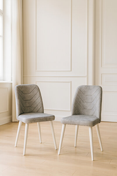 Atolye Casa Dallas Sandalye Beyaz Ayak Gri Kumaş 2 Adet