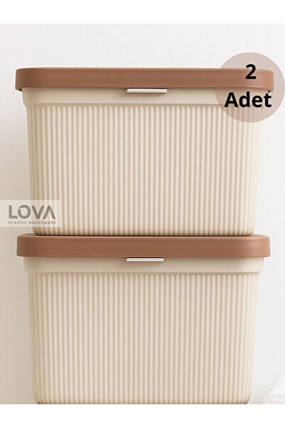 Lova 2'li 6 lt Çok Amaçlı Kulplu Kapaklı Sepet (Krem)