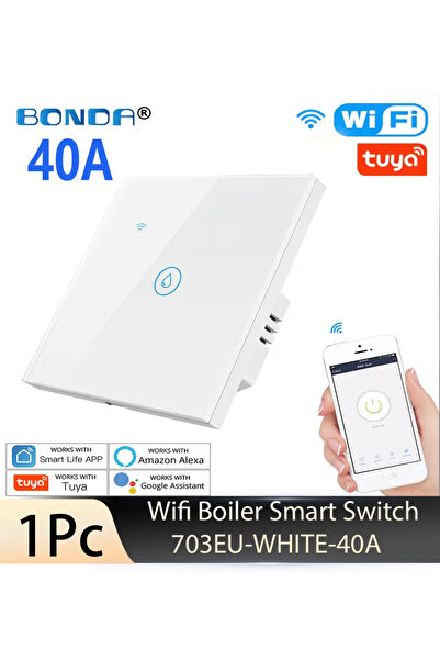 Choice1 مفتاح غلاية واي فاي 703EU-WHITE-40A، 40 أمبير 8000 واط، تويا، الاتحاد الأوروبي/الولايات المتحدة، لمسة زجاجية، مؤقت، صوت