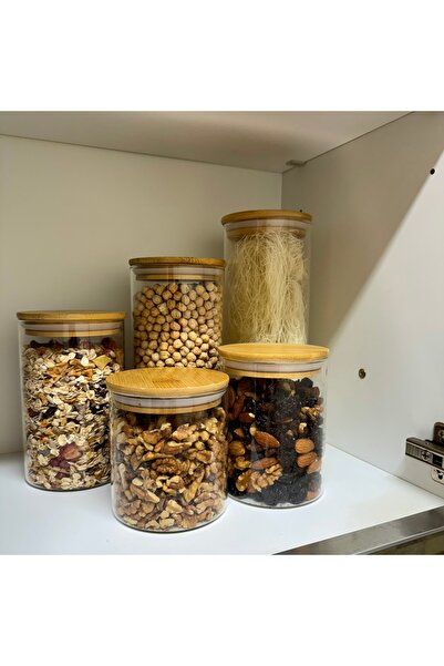 OEM Set of 5 Airtight Glass Food Containers with Bamboo Lids, Various Sizes