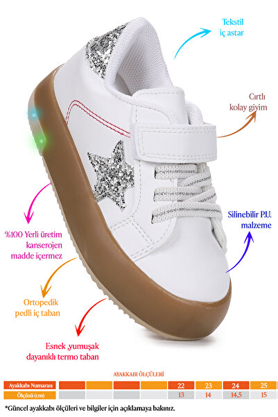 Kiko Kids Rena Günlük Cırtlı Işıklı Kız Bebek Spor Ayakkabı