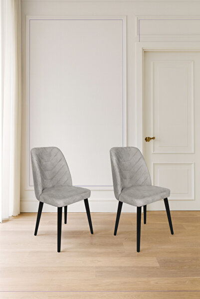 Atolye Casa Dallas Sandalye Siyah Ayak Açık Gri Kumaş 2 Adet