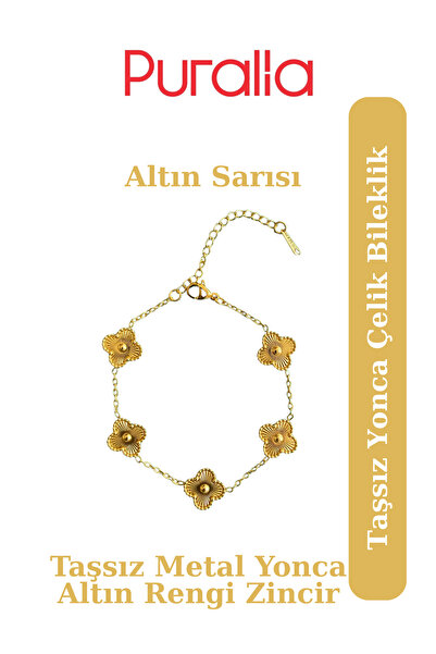 Puralia Stoneless Clover Steel Bracelet - Golden Yellow Chain