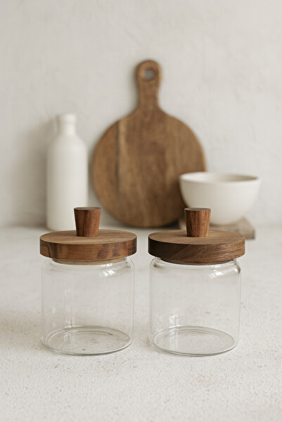 Bohemian Akasya Vakum Kapaklı Cam Kavanoz – 2'li Set (450 ml & 450 ml)