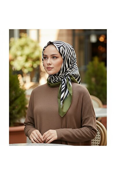 Onur Eșarfă din twill cu model zebră model mătase 90 x 90 cm (HarikaYeşil)