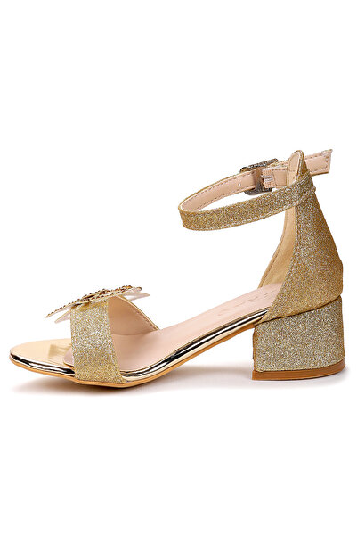 Kiko Kids Zete Sand Glitter Girls' 4 cm Heeled Sandals Evening Dress Shoes