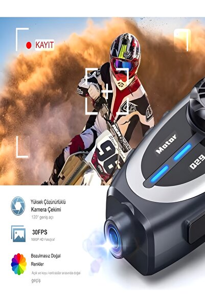 DEANB Q29 IPX6 Su Geçirmez Kameralı Motosiklet Kask Kulaklığı | 2Kişi 500m İNTERKOM | Bluetooth 5.4 |