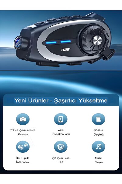 DEANB Q29 IPX6 Su Geçirmez Kameralı Motosiklet Kask Kulaklığı | 2Kişi 500m İNTERKOM | Bluetooth 5.4 |