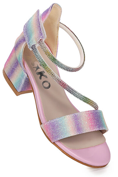 Kiko Kids Pisar Sand Glitter Daily Girl's 4 cm Heeled Sandals Evening Dress Shoes