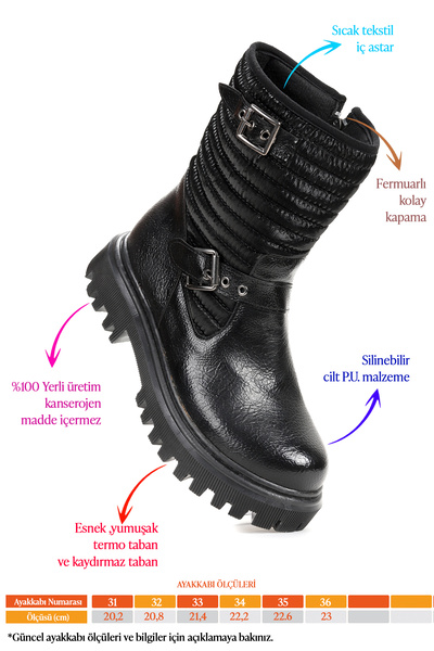 Kiko Kids Kirle Çatlak Fermuarlı Günlük Kız Çocuk Bot Ayakkabı