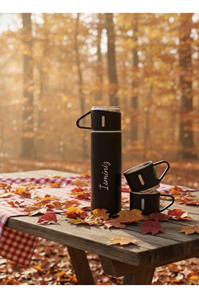 GiralStore Men's Thermos 500ml with 3 Cups A+ Quality Stainless Steel Coffee Thermos with Gift Bag