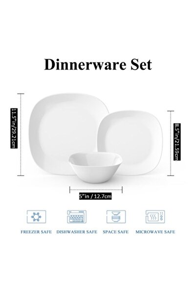 Houzi 12 Pcs Opal ware Dinner Set Dishwasher Microwave Freezer safe