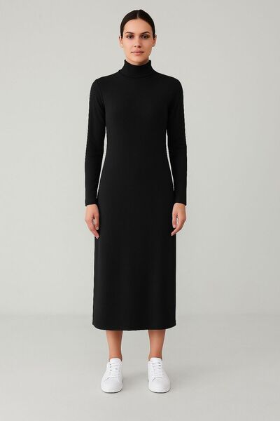 MAY MARA Ribbed Knit Lycra Fishing Collar Long Dress