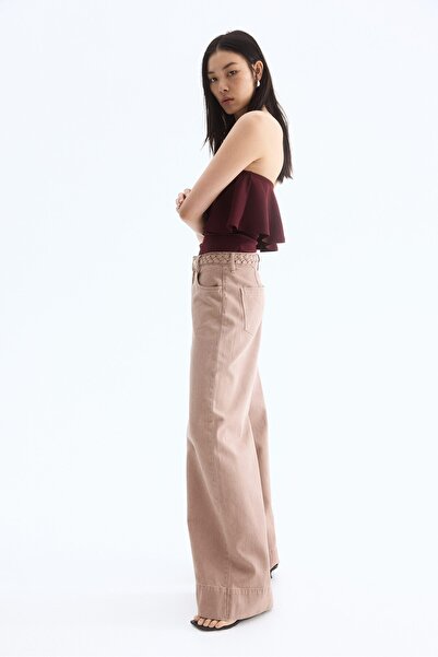 H&M Farbalalı İnterlok Bandeau Üst