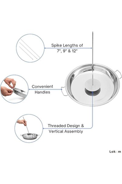 fulina Stainless Steel Vertical Screw BBQ Pot with 3 Removable Spikes (8", 10", & 12") and Oil Brush Bottle