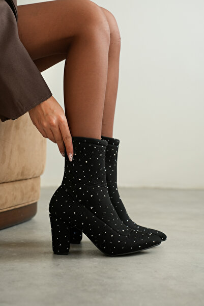 sv savves Μπότες με λεπτό τακούνι με λεπτομέρεια από πέτρα – Γυναικείες κομψές ελαστικές μπότες