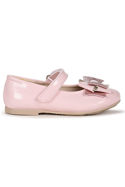 Kiko Kids Silvery Patent Leather Velcro Sand Glitter Bow Girls' Ballerina Shoes