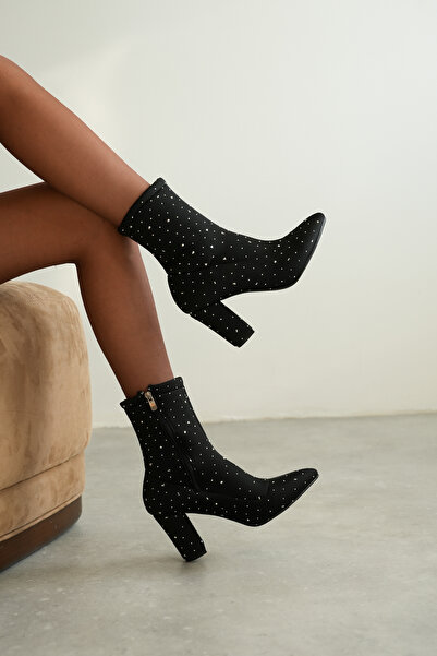 sv savves Μπότες με λεπτό τακούνι με λεπτομέρεια από πέτρα – Γυναικείες κομψές ελαστικές μπότες