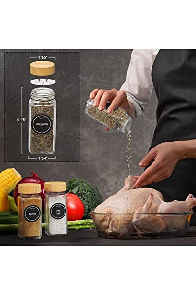 fulina 24 Pcs Spice Jars with Labels Glass Spice Jars with Bamboo Lids, Minimalist Farmhouse Spice Labels S