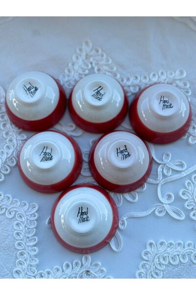 shop Handmade 8 cm Set of 6 Cherry Patterned Sauce Bowls, Snack Bowls, Jam Bowls, Ceramic Bowls