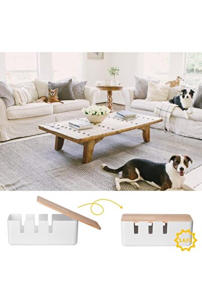 fulina Cable Management Box, 12x5x4.5 inches Cord Organizer with Bamboo Lid, Power Strips Surge Protector t